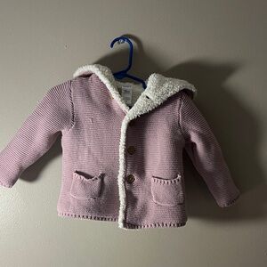 Carter's Pink Knit Hooded Jacket with White Sherpa Trim